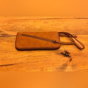 Free People Brown Leather Wristlet Wallet